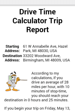 trip driving time estimator